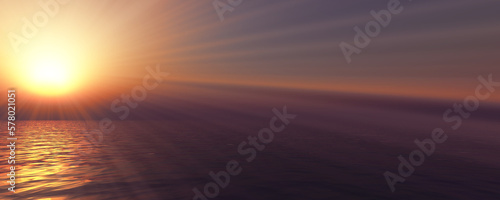 sunset sea sun ray clear sky. 3d rendering © aleksandar nakovski
