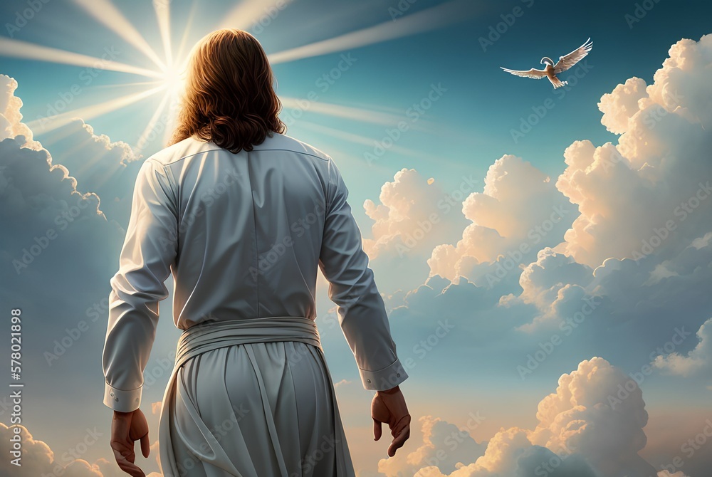 An illustration of Jesus Christ ascending to heaven Stock Illustration