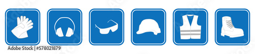 Safety equipment in blue icon, vector
