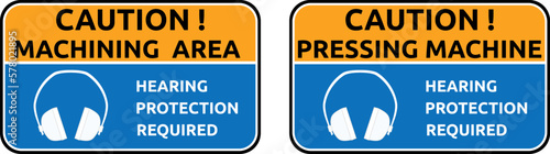 Hearing protection required caution label, vector

