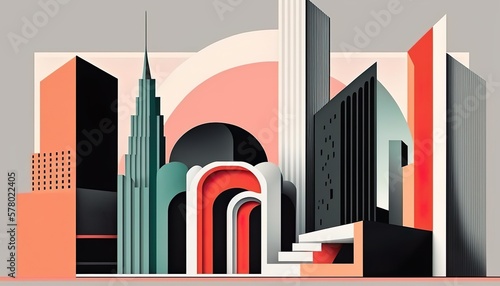 New-York NYC skycrapers modern art deco vector paper cut business illustration design wallpaper background created with generative AI technology