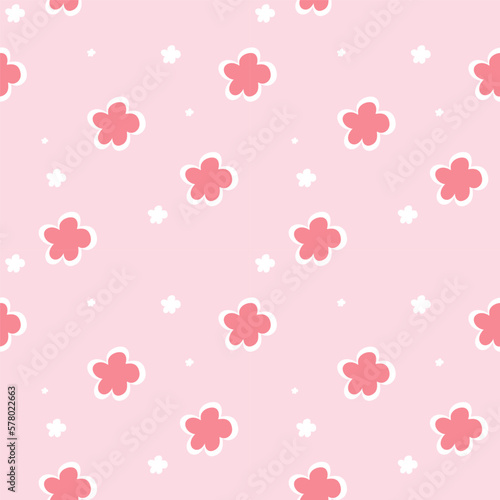 Abstract flower seamless pattern blooming on pink background. Repeating floral vector design for wallpaper, print and card.