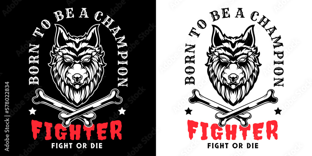 Angry wolf head logo monochrome in black and white vintage style isolated vector illustration Angry wolf head logo monochrome in black and white vintage style isolated vector illustration