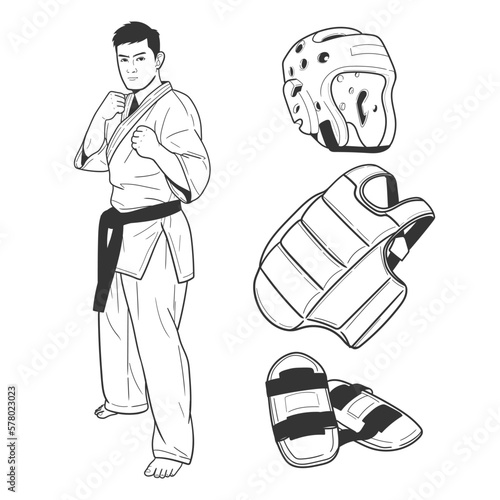 karate set vector illustration. hand drawing