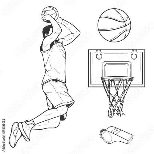 set Basketball Cartoon Vector illustration