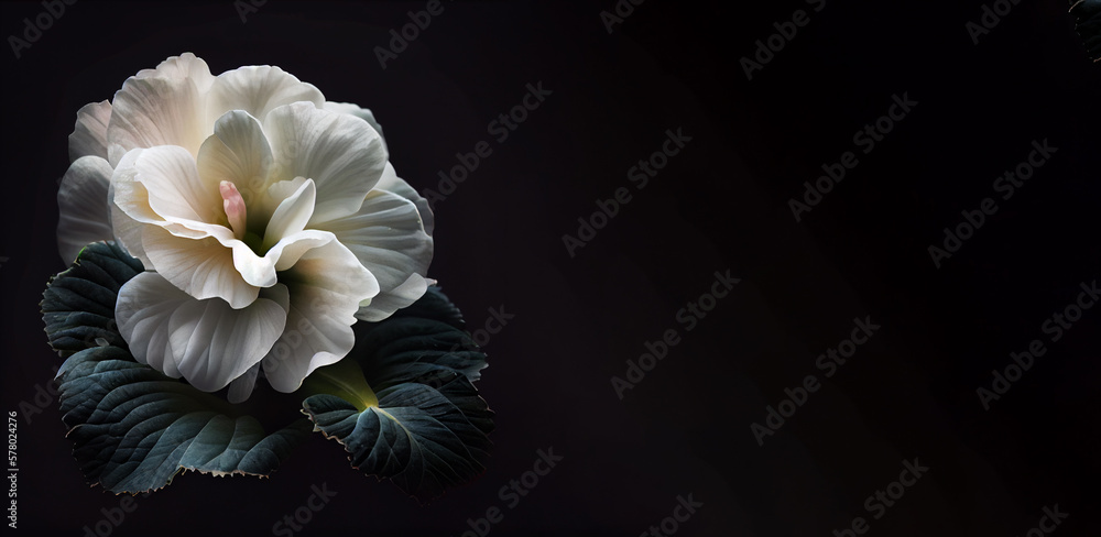 Dark white Begonia flower in black background generative ai