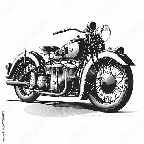 Old Motorcycle Isolated White. Generative AI © premiumdesign
