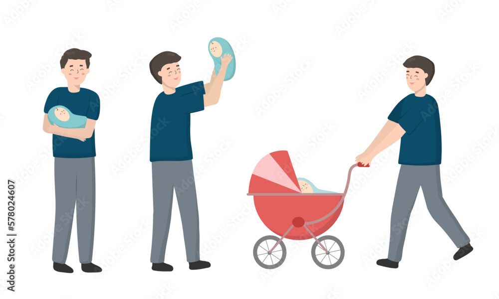 The new father had a daughter. He likes to hold the baby and take the baby in the stroller for a walk. The new father had a daughter. He likes to hold the baby and take the baby in the stroller for a walk.
