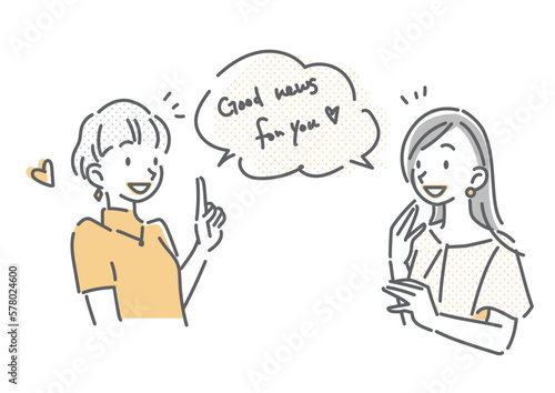 会話をする二人の若い女性　シンプルでお洒落な線画イラスト