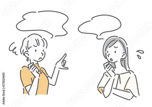 会話をする二人の若い女性　シンプルでお洒落な線画イラスト