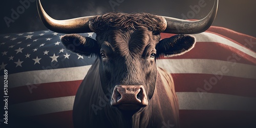 Bull on usa flag