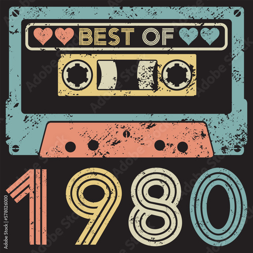 Vintage birthday best of 1980 isolated on black background.	
