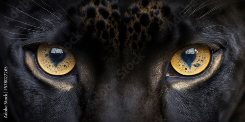 Close-up black panter face, wild-life animal cat (created with Generative AI)