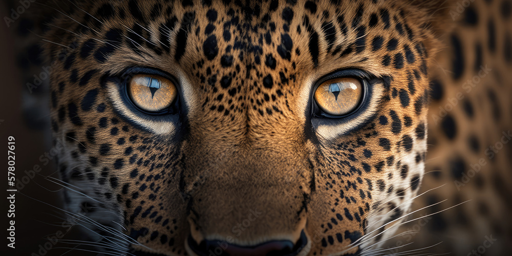 Obraz premium Close-up panter face, wild-life animal (created with Generative AI)