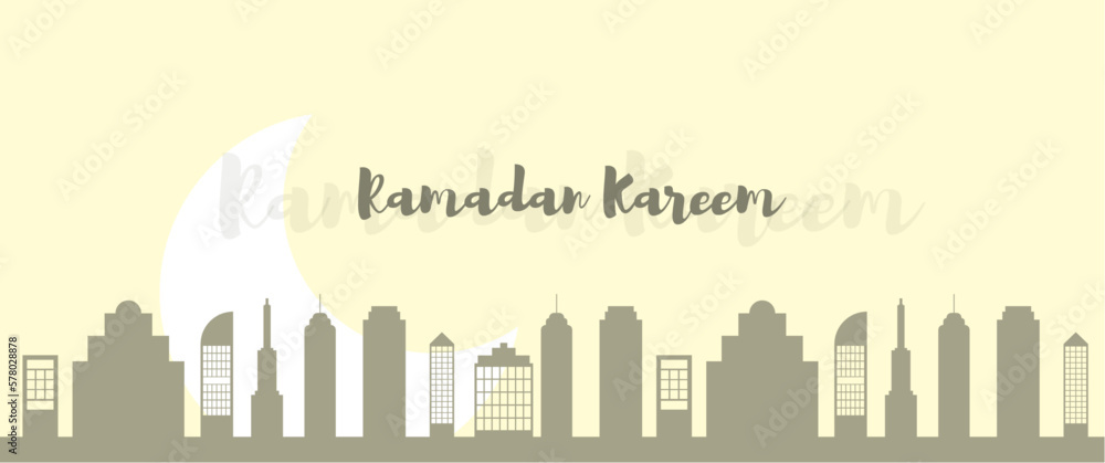 Ramadan kareem banner vector design with building silhouette, perfect for banner, background, invitation, social media post, ramadan event banner.