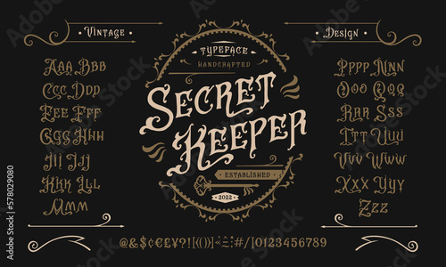 Fotografiet Vector font Secret Keeper. Letters and numbers