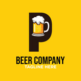 Letter P Beer Logo Design Template Inspiration, Vector Illustration.