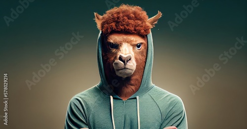 Alpaca Muscular Athlete Wearing Sportswear Generative AI