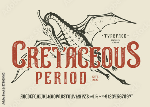 Vector retro font Age Period. Letters and numbers