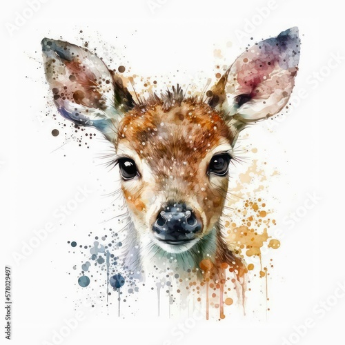 Foto Watercolor illustration of a cute young reindeer