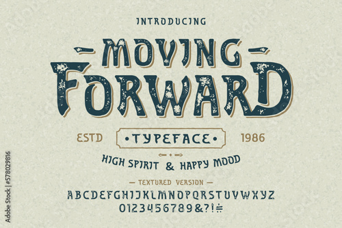 Vector font Moving Forward. Letters and numbers