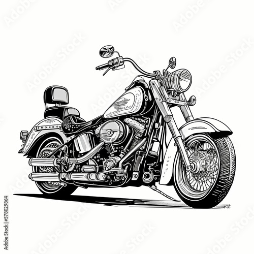 Big Motorcycle Illustration Isolated white. Generative AI