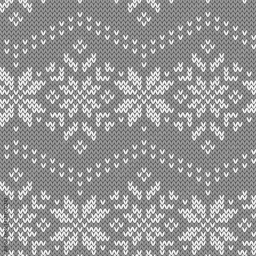 Snowflakes jacquard knitted seamless pattern. Winter background. Vector illustration. 