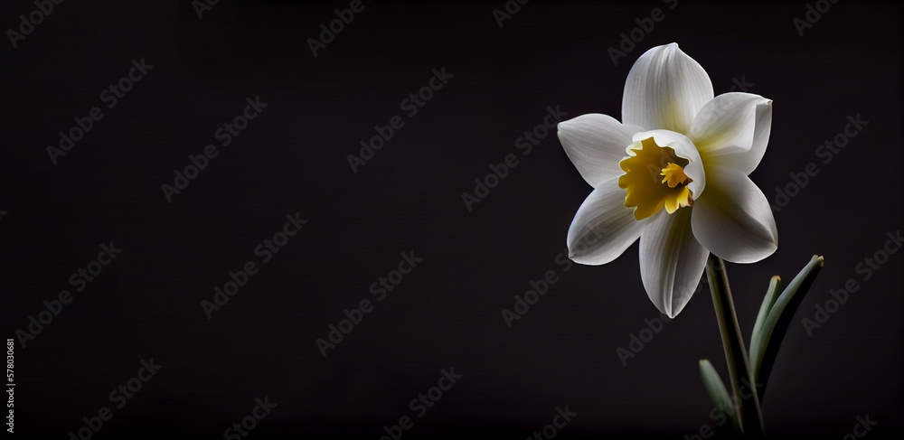 Naklejka premium dark white daffodil flower in black background generative ai