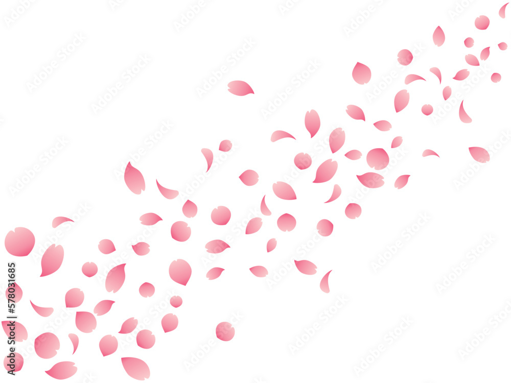 右上から左下へ流れるような桜の花びらのイラスト（濃いピンク）