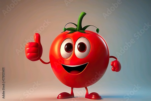 Eine tomarte mit frölichen Cartoon Charakter  mit einem gesicht und hände sowie Füsse, generative AI