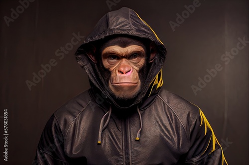 Chimpanzee Muscular Athlete Wearing Sports Clothing Generative AI
