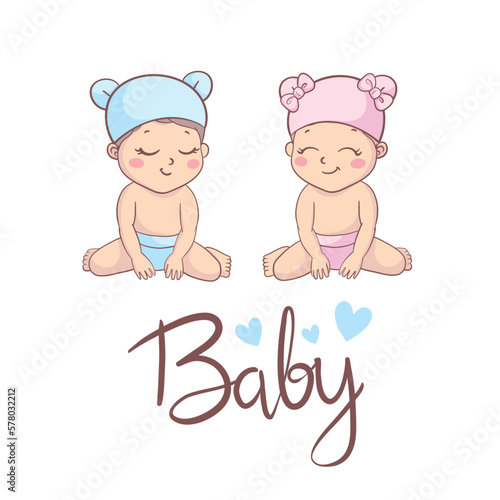 Vector greeting card. Baby shower card. Baby announcement card design element.