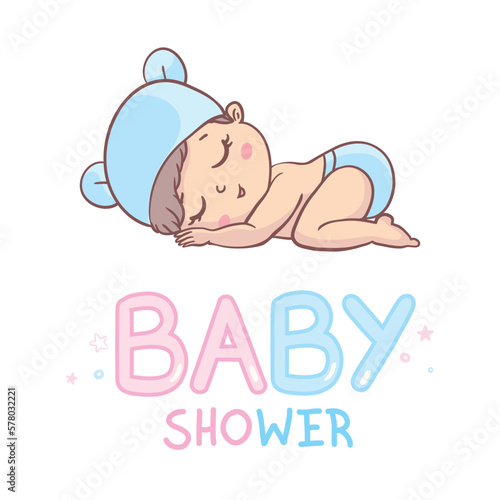 Vector greeting card. Baby shower card. Baby announcement card design element.