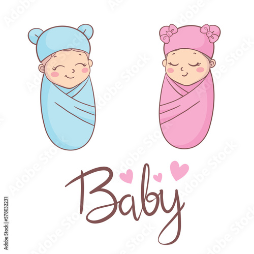 Vector greeting card. Baby shower card. Baby announcement card design element.