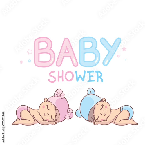 Vector greeting card. Baby shower card. Baby announcement card design element.