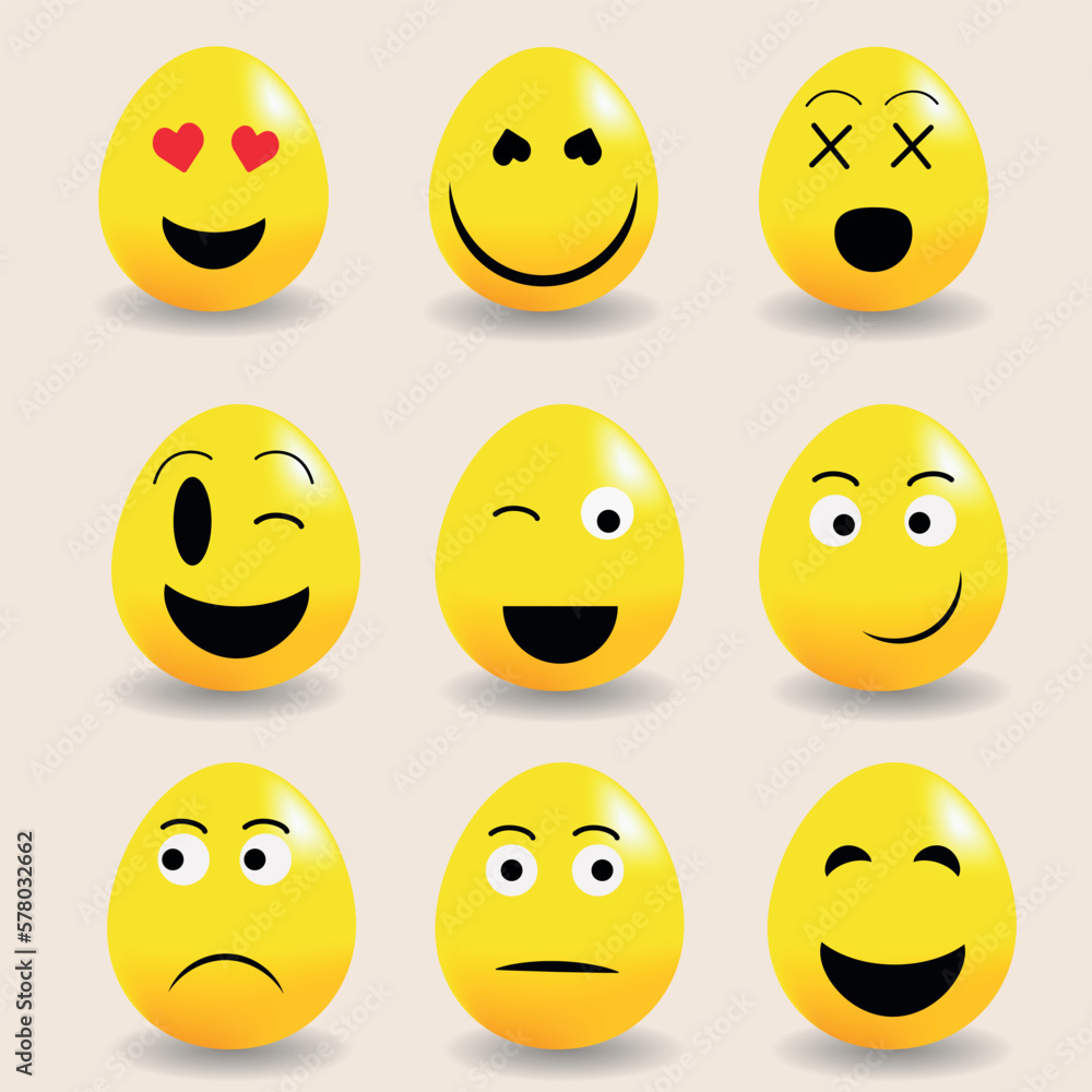 Flat set with yellow eggs emoji vector for concept design. Festive vector illustration. isolated icon. Set of vector emoticons. Flat set with yellow eggs emoji vector for concept design. Festive vector illustration. isolated icon. Set of vector emoticons.