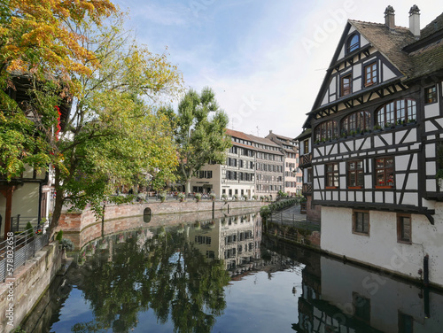 Houses in Strasbourg on the Ill River on a sunny day