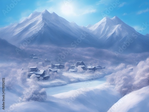 Winter landscape in a painted style, Generative AI