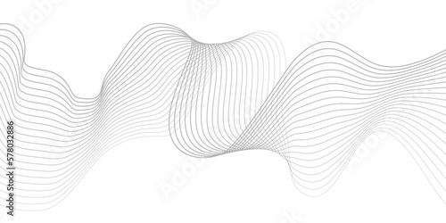 Undulate Grey Wave Swirl, frequency sound wave, twisted curve lines with blend effect. Technology, data science, geometric border. Isolated on white background. Vector illustration.