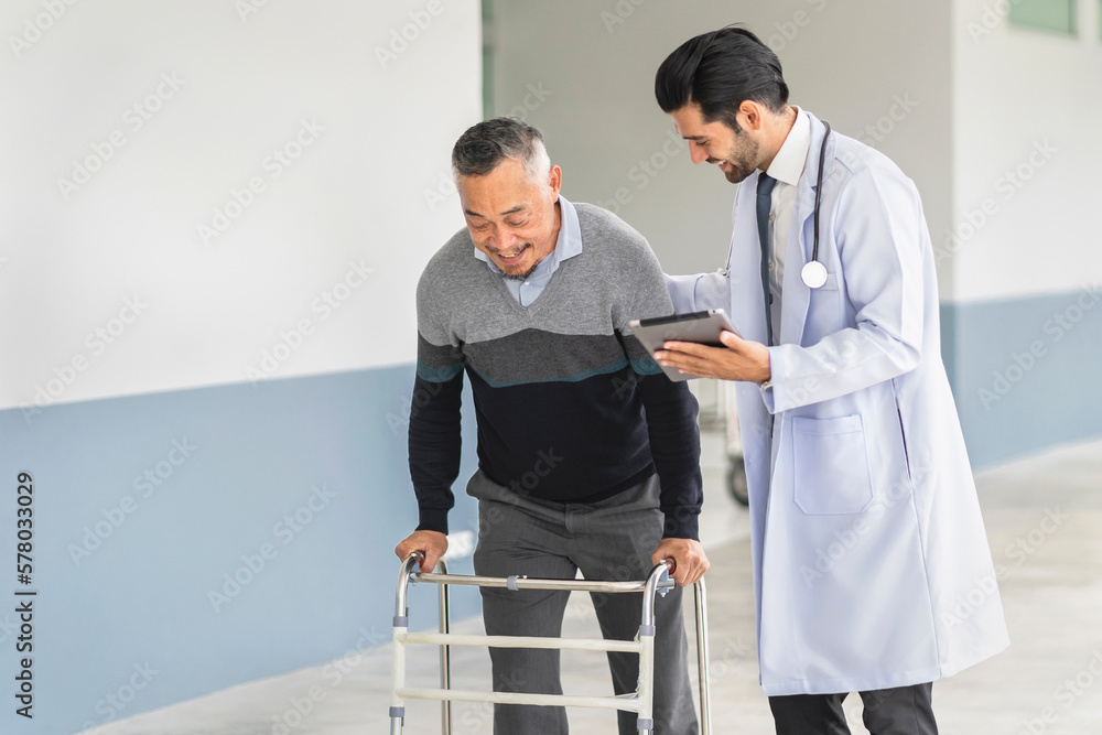 Fototapeta premium Doctor and patient in conversation recommend medical treatment on digital tablet