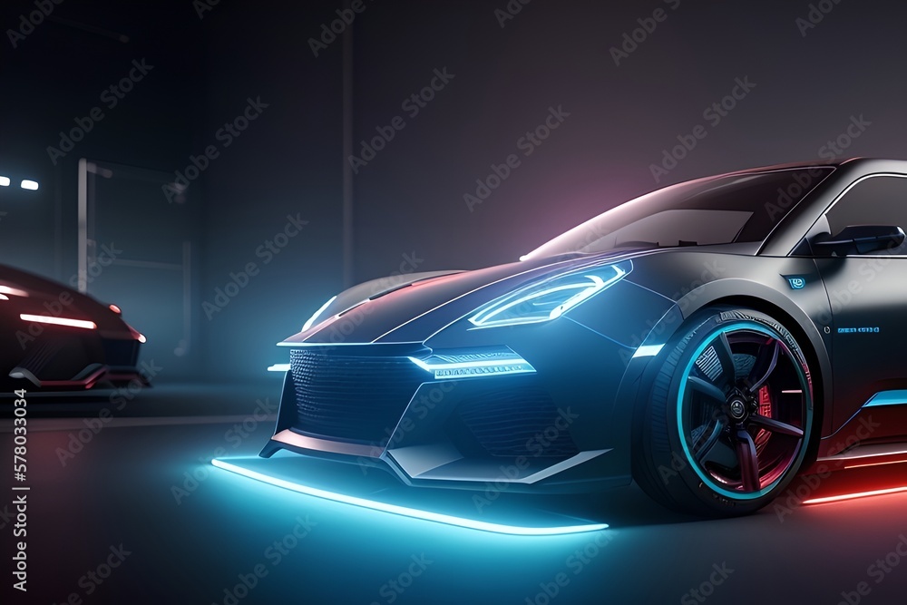 Digital drawing of a futuristic car. Generative AI