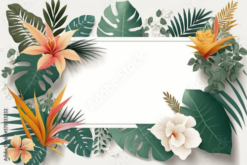 Wildflower tropical flower floral frame ,hulthemia, rosa. Aquarelle wild flower for background, texture, wrapper pattern, frame or border.generative ai