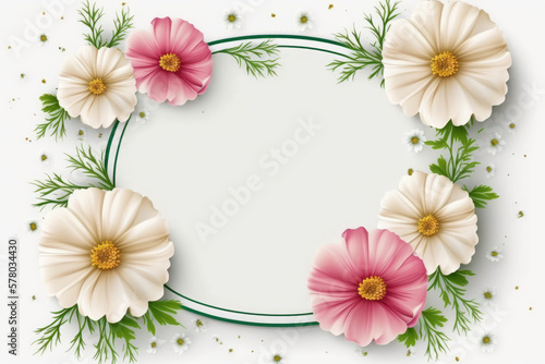Wildflower cosmo flower floral frame ,hulthemia, rosa. Aquarelle wild flower for background, texture, wrapper pattern, frame or border.generative ai