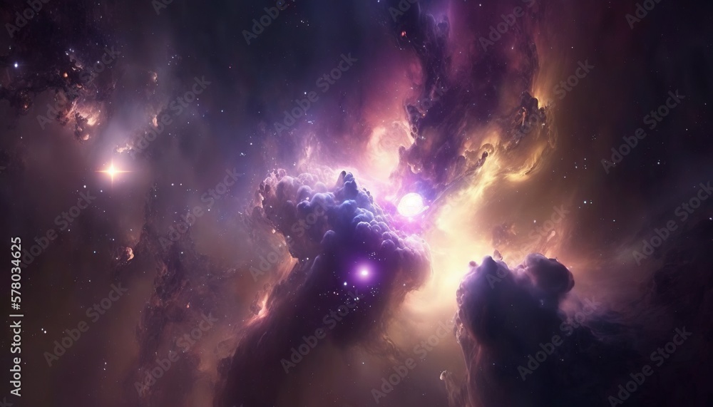 an image of a space scene with stars and a large object in the middle of the image, with a bright purple and blue star in the center. generative ai an image of a space scene with stars and a large object in the middle of the image, with a bright purple and blue star in the center. generative ai