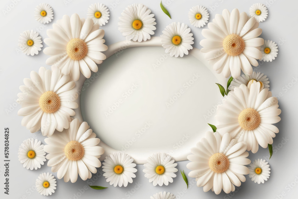Obraz premium Wildflower daisy flower floral frame ,hulthemia, rosa. Aquarelle wild flower for background, texture, wrapper pattern, frame or border.generative ai