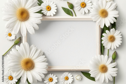 Wildflower daisy flower floral frame ,hulthemia, rosa. Aquarelle wild flower for background, texture, wrapper pattern, frame or border.generative ai © premyuda