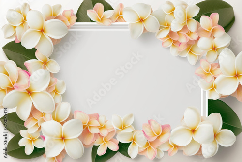 Wildflower plumeria flower floral frame ,hulthemia, rosa. Aquarelle wild flower for background, texture, wrapper pattern, frame or border.generative ai photo