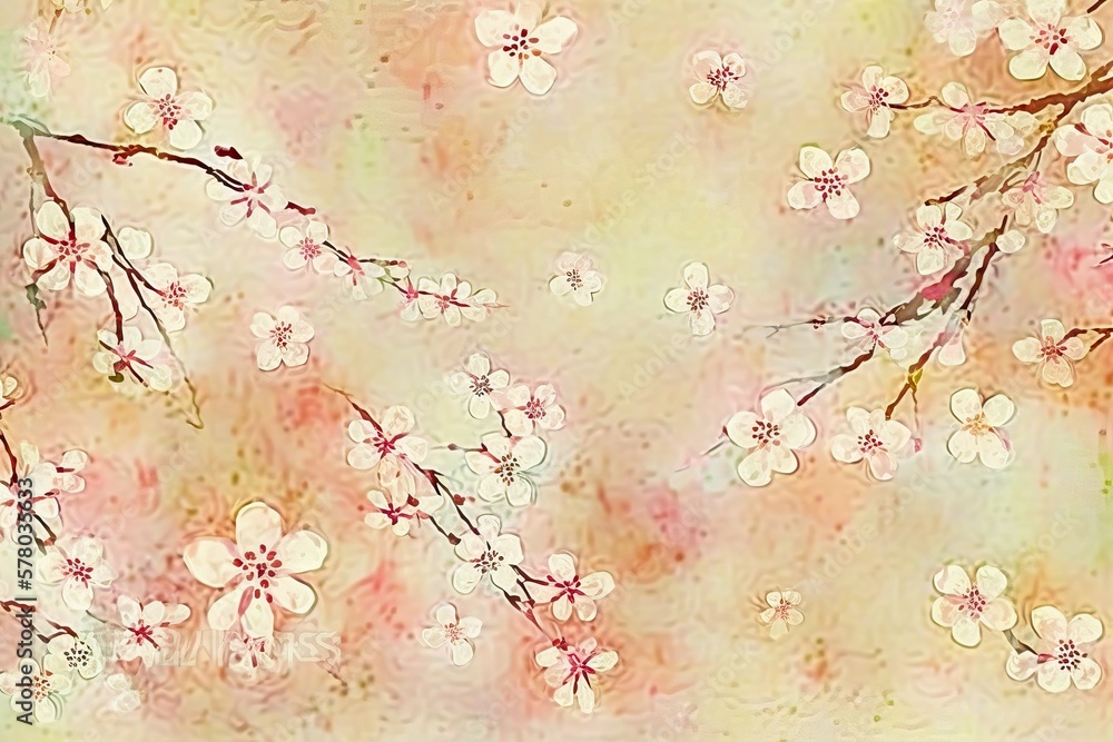 Sakura vintage Japanese art background (Ai generated)