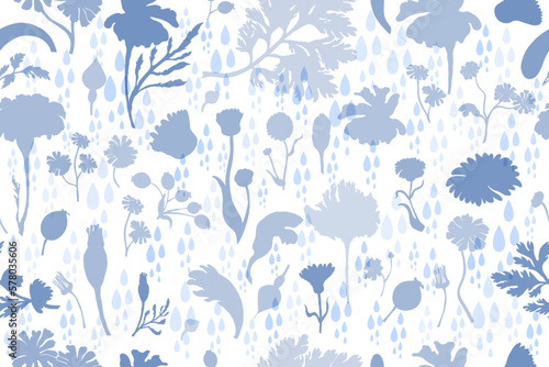 Seamless pattern with hand drawn garden flowers