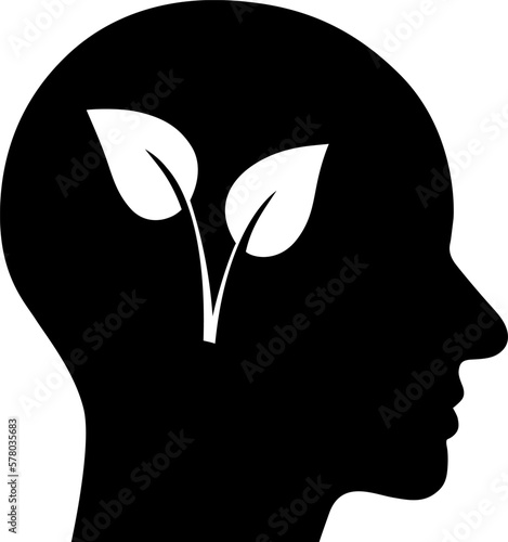 Flat icon of growing plant from the human brain as a concept of growth mindset